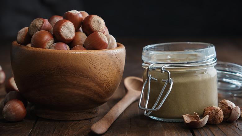 hazelnut butter in a glass jar