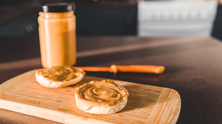 Whole grain English muffin with peanut butter