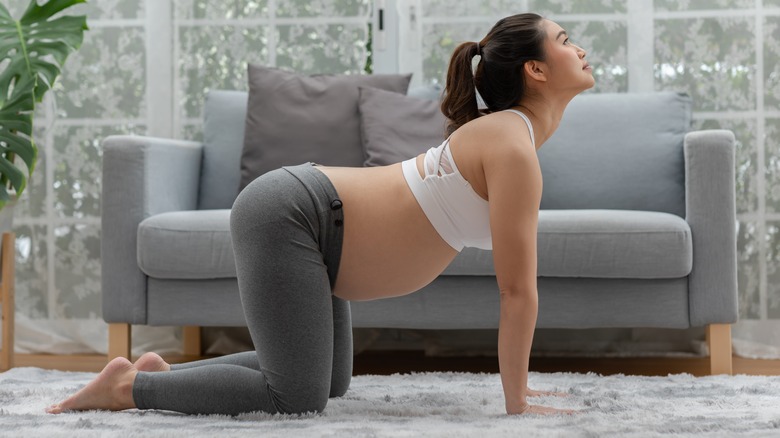 pregnant woman doing cow pose