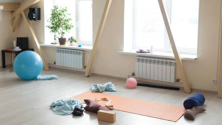 yoga room with props