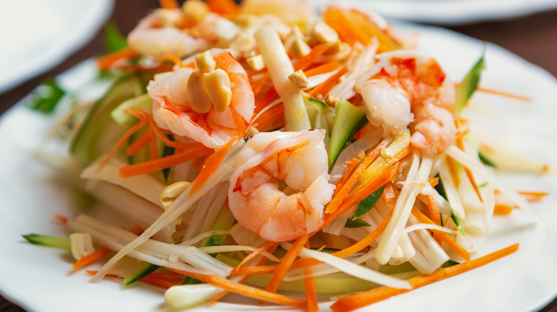 shrimp on plate of cabbage