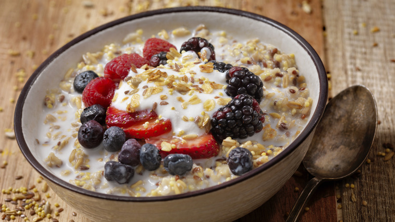 whole grain cereal with yogurt and berries