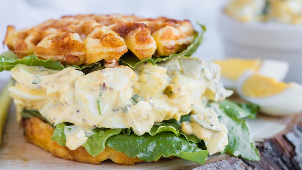 keto egg salad on chaffle 