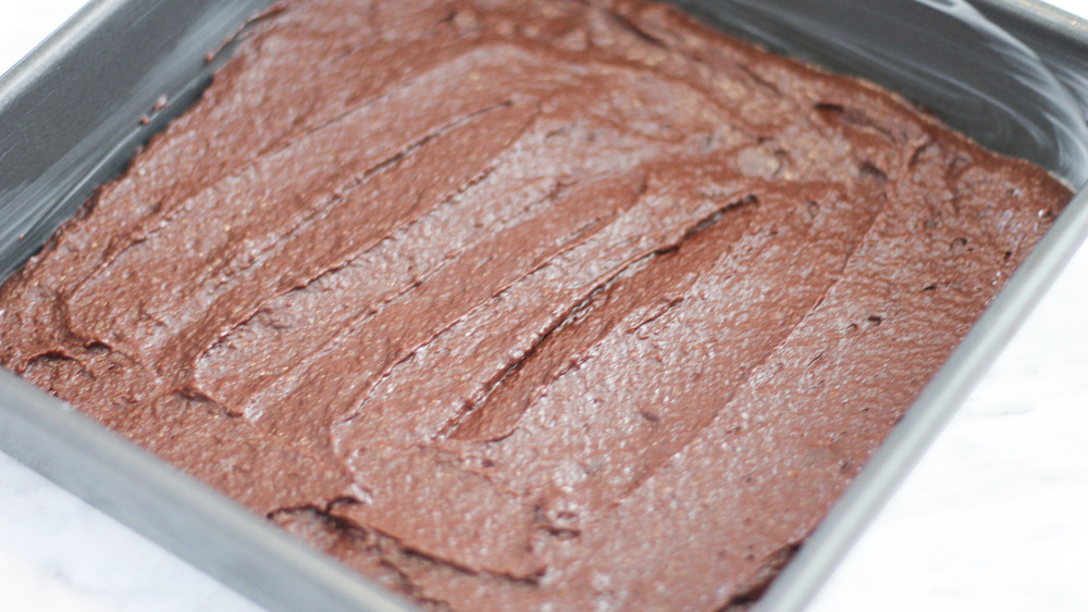 baking pan of brownie batter