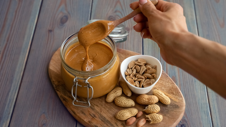 Peanut butter on table