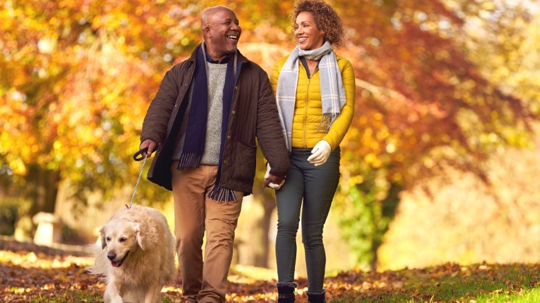 African American couple walking in nature