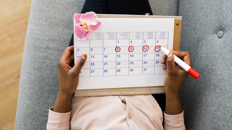 Woman tracking menstruation cycle