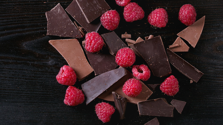 dark and milk chocolate with raspberries