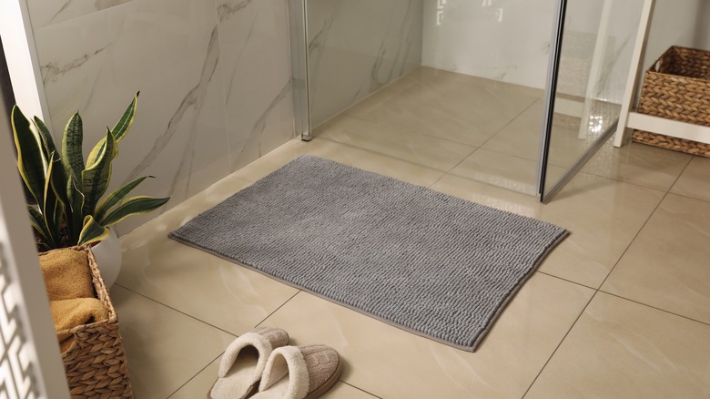 a bath mat near a shower