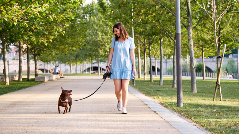 Woman walking her dog