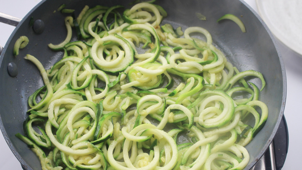 cooking zoodles in pan