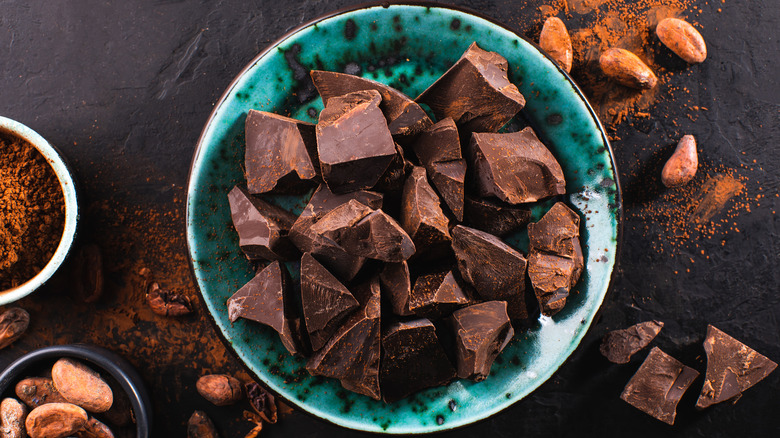 Dark chocolate in bowls