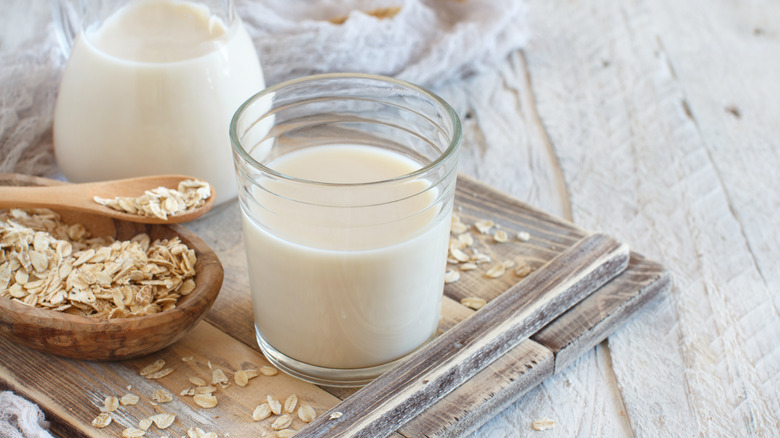 Milk and oats on plate