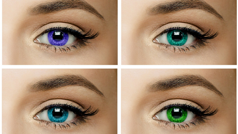The same eye but with different colored irises to demonstrate colored contact lenses