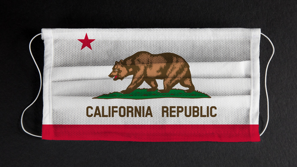 A mask printed with the California state flag