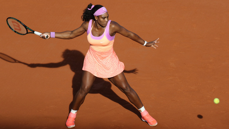 Serena Williams preparing to hit ball