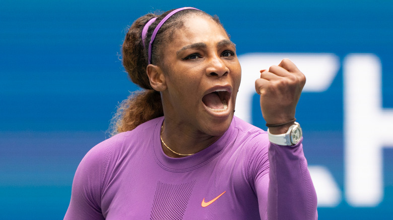 Serena Williams victorious raised fist