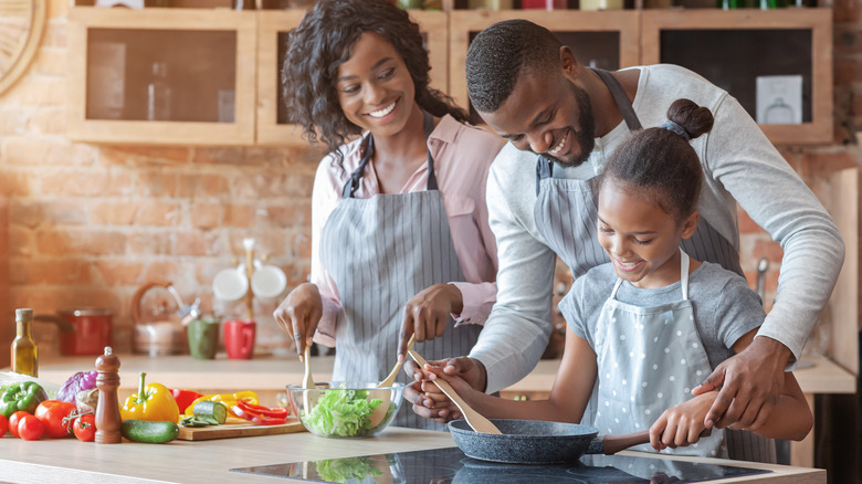 Family cooking a meal