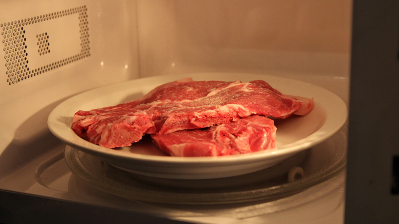 Meat inside microwave