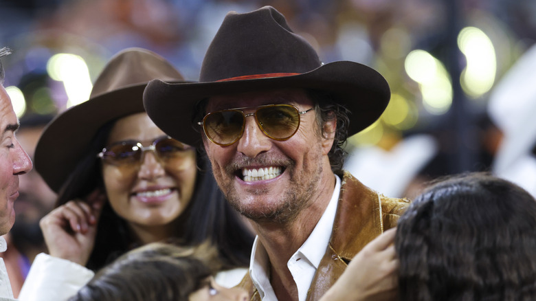 Matthew McConaughey at a 2025 football game