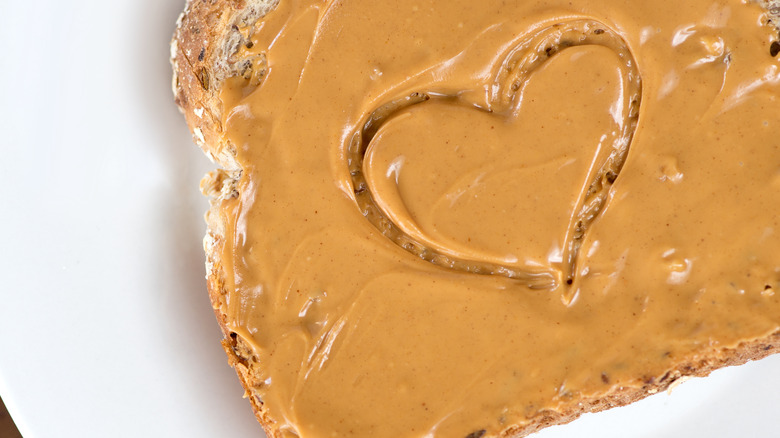 toast with heart outline peanut butter