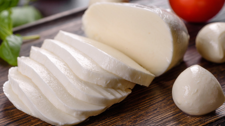 Sliced fresh mozzarella cheese