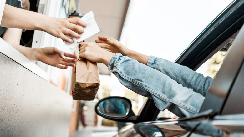 Woman getting fast food