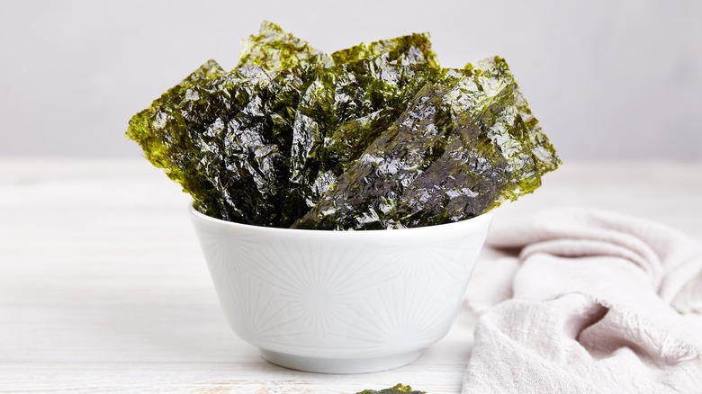 bowl of dried Nori seaweed snack