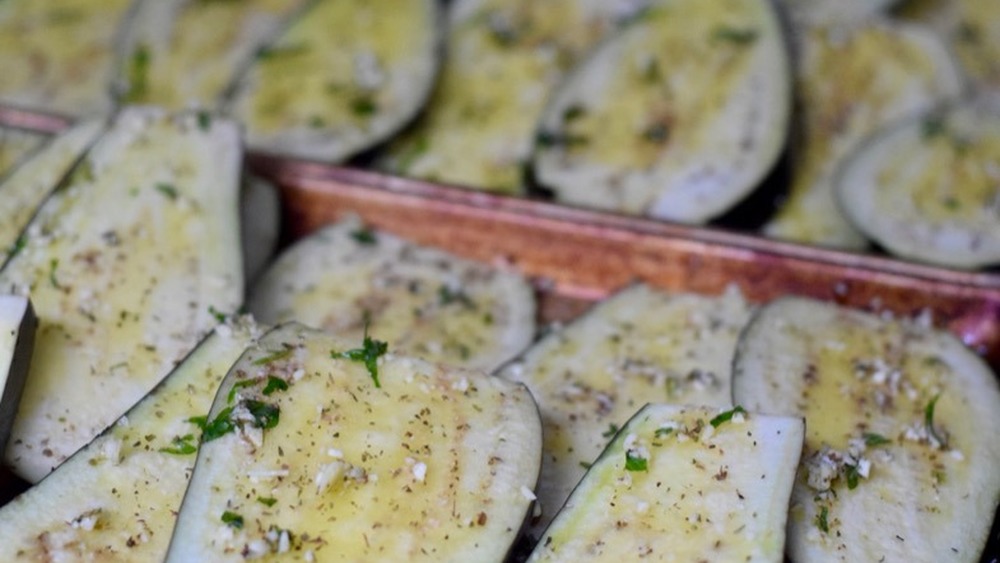 eggplant slices brushed with herb oil