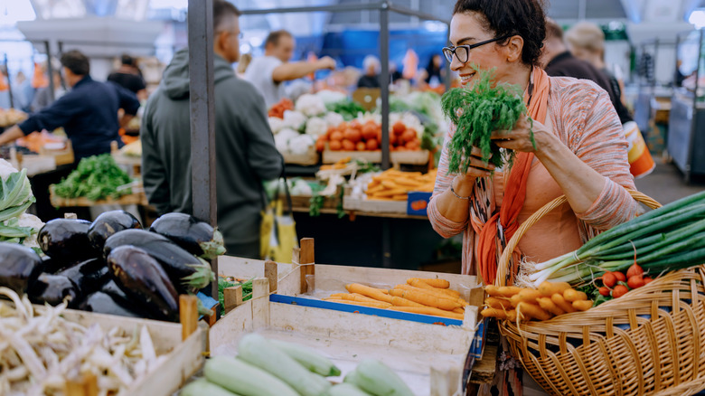 woman shopping vegetables farmers  market