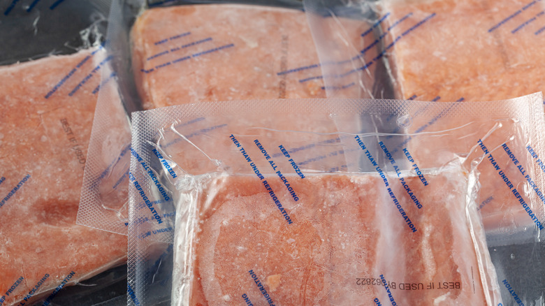 Frozen packs of salmon