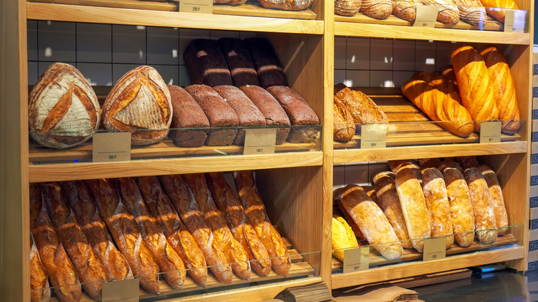 Different kinds of bread at a bakery