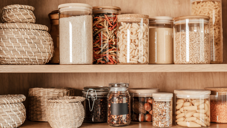 Glass jars of different pasta