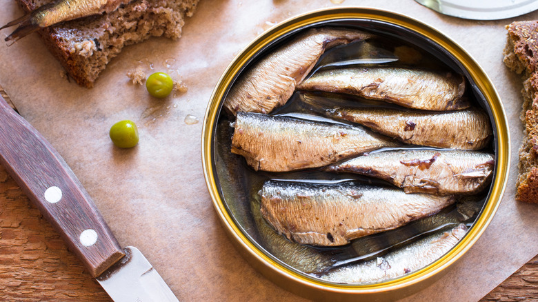 Sardines in a tin can on a table