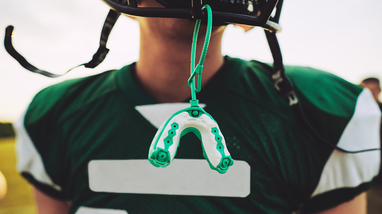 Mouthguard on football player