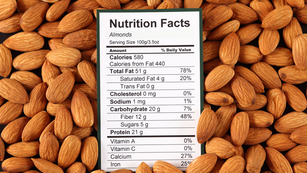 nutrition facts with almond in background