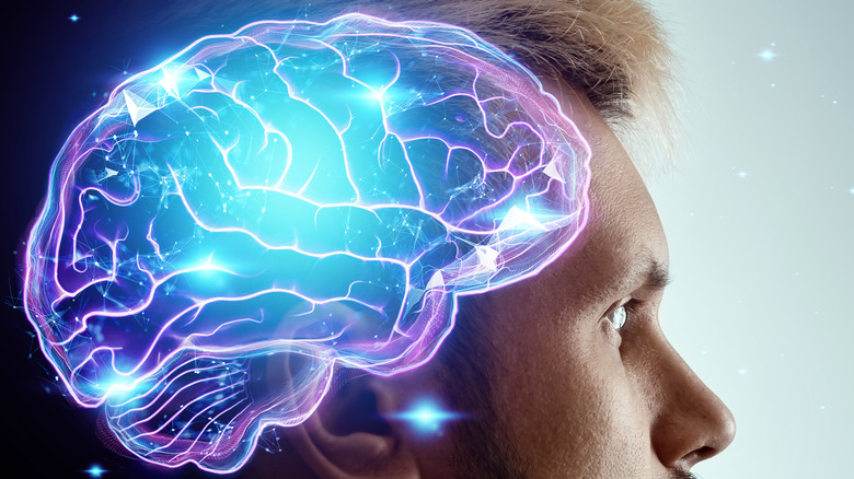 Man with brain graphic on head