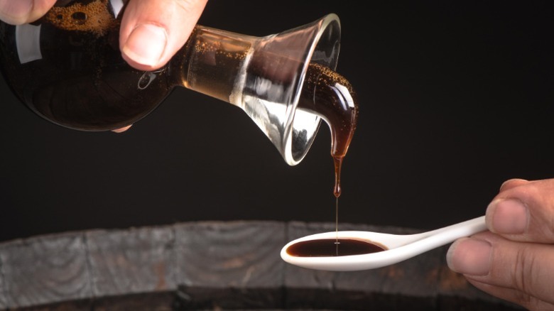 pouring balsamic vinegar