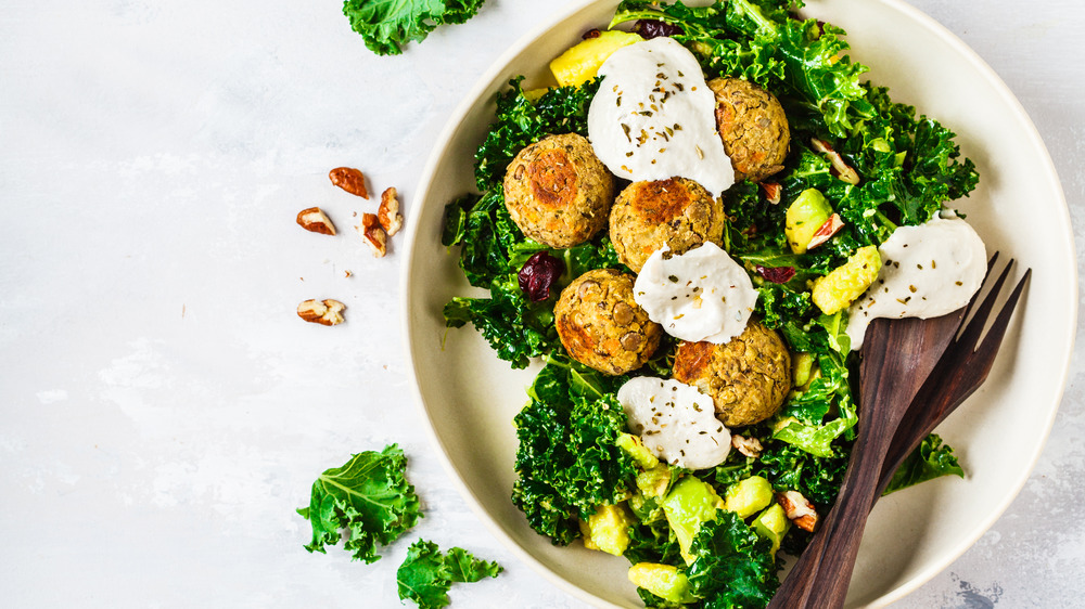 vegan meal with falafel and kale