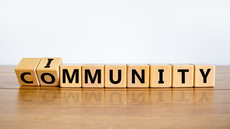 Wooden blocks that say community/immunity
