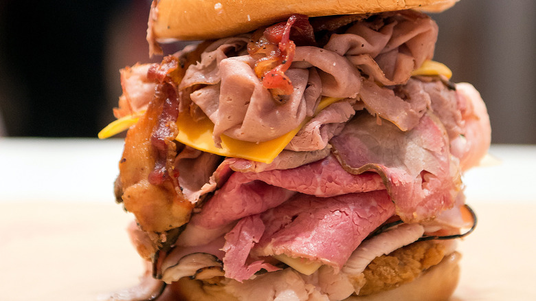 An Arby's sandwich piled high with meat