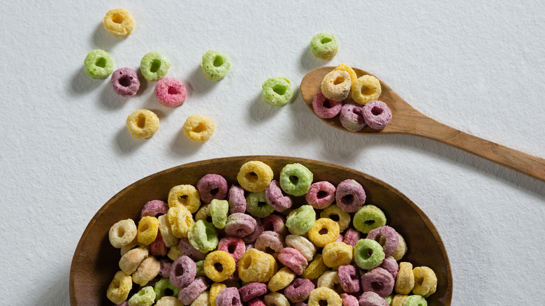 Wooden bowl of Froot Loops