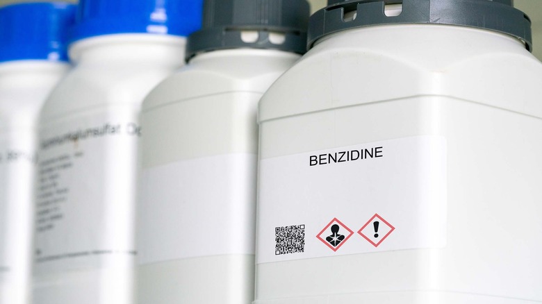 benzidine chemical on warning bottle 