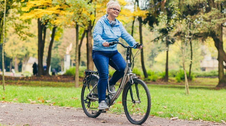 older woman biking