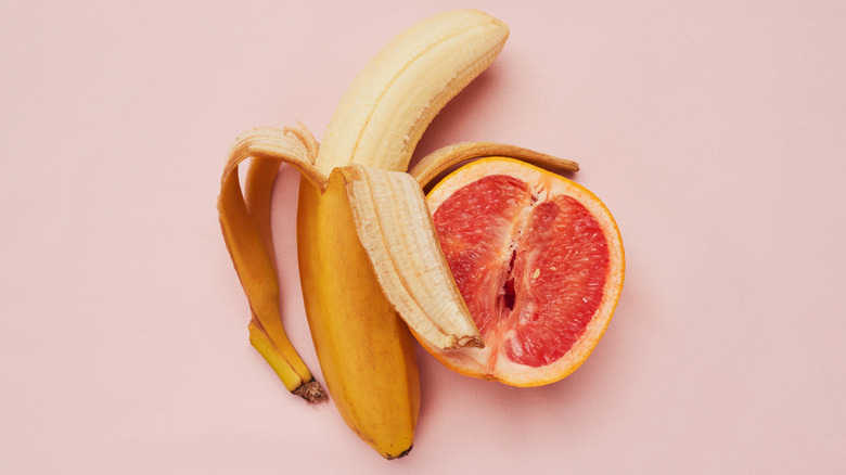 banana and grapefruit genital concept