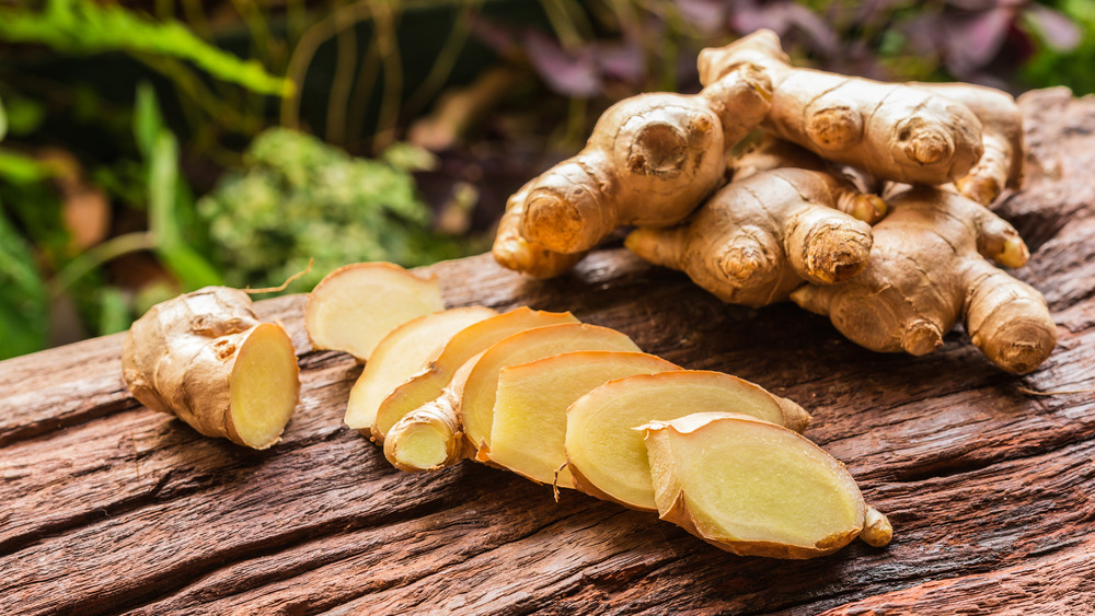 Sliced fresh ginger root