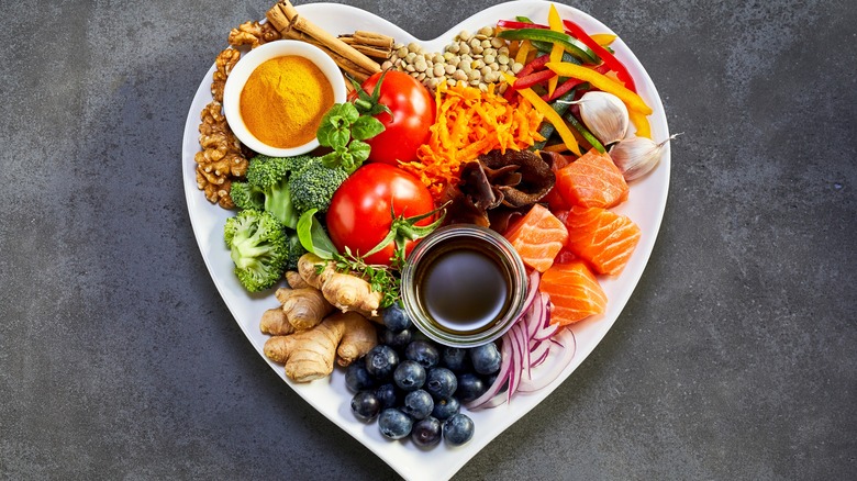 healthy foods on heart plate