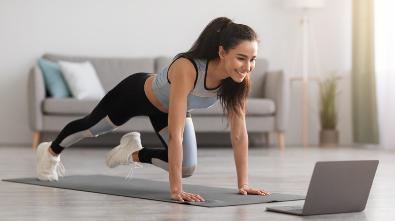 woman working out at home 