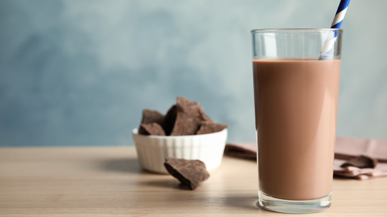 chocolate milk with straw