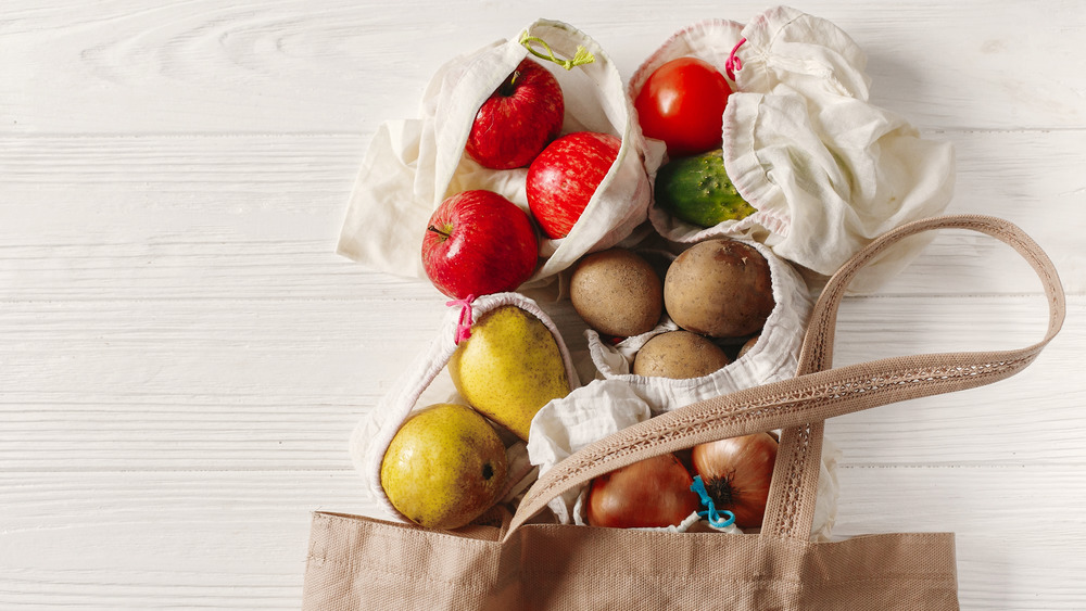 produce in canvas bag